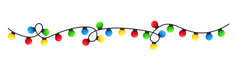 Vector image of Christmas lights. Festive decor and decoration made of colorful Christmas lights. Graphic element for your designs, Christmas cards, websites, banners, and posters.