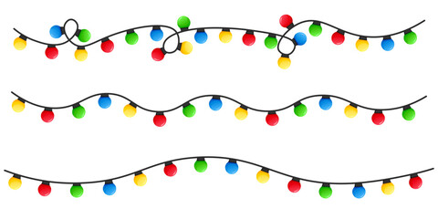 Vector image of Christmas lights. Festive decor and decoration made of colorful Christmas lights. Graphic element for your designs, Christmas cards, websites, banners, and posters.