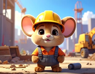 Animated mouse character wearing construction attire, posing