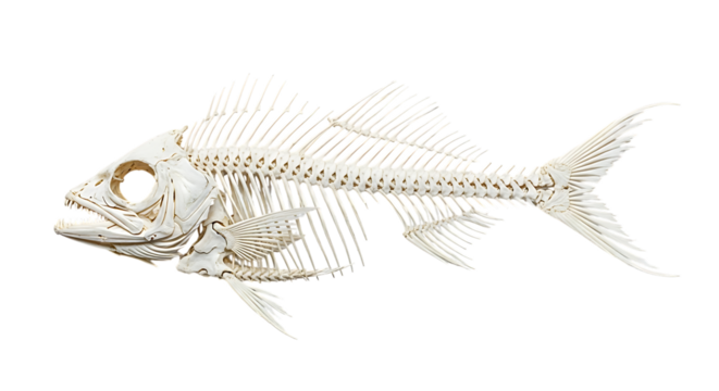 Detailed fish skeleton isolated on transparent background