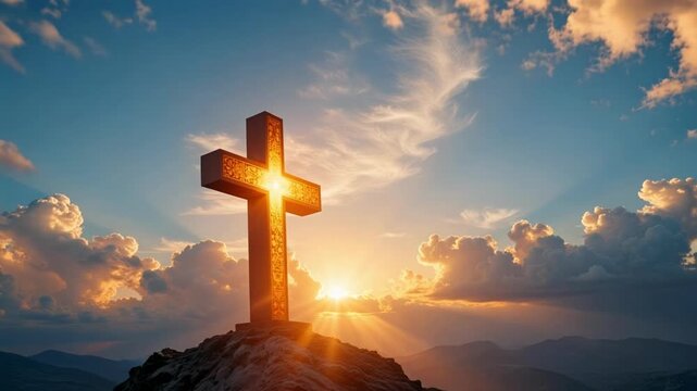Uplifting Christian Faith Video: Bright Cross Appears in Sky with Dolly Zoom - Hope, Religion, and Inspiration in Stunning 4K Footage