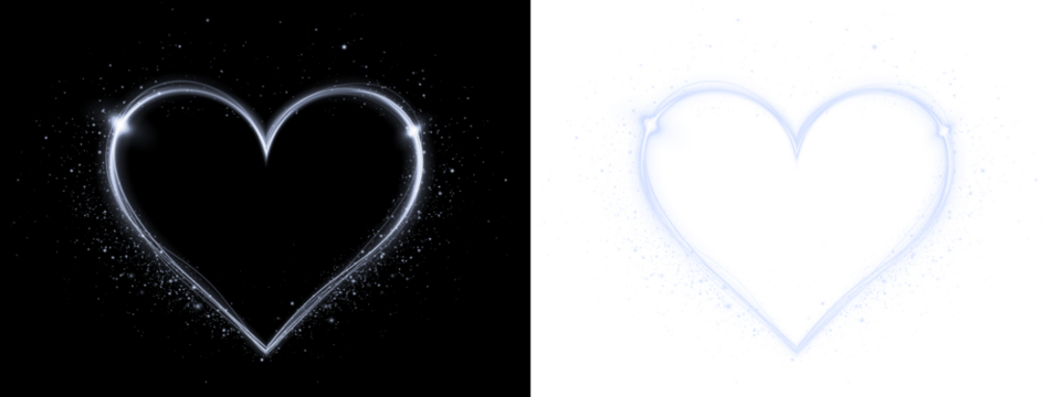 luminous heart motifs outlined in neon complemented by textured spray