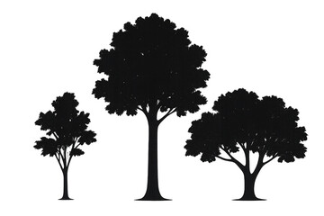 Fototapeta premium Three black tree silhouettes illustrating nature and forest concepts on a transparent background