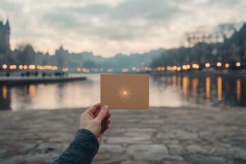 Set of personalized New Year greeting cards with matching envelopes.