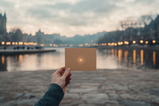 Set of personalized New Year greeting cards with matching envelopes.