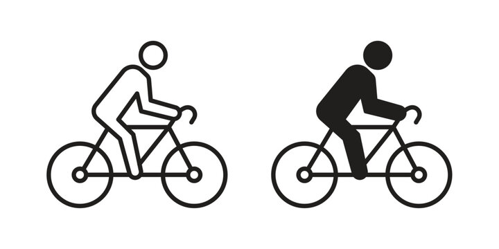 Bicycle rider icon doodle set. editable outline stroke vector eps