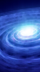 Abstract spiral galaxy glowing with blue light and cosmic energy in a swirling motion