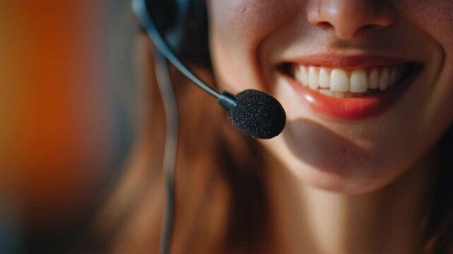 Smiling woman wearing a headset, showcasing a positive customer service experience