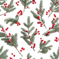 Fir branches with red berries