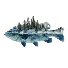 Fish with mountain landscape