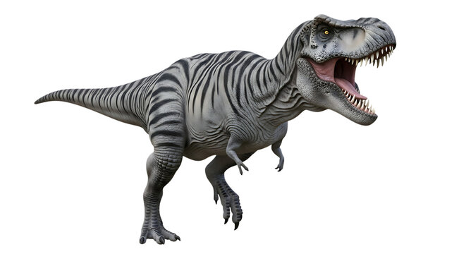 Fierce tyrannosaurus rex dinosaur roaring with sharp teeth isolated on transparent background