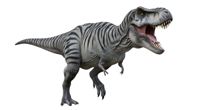 Fierce tyrannosaurus rex dinosaur roaring with sharp teeth isolated on transparent background