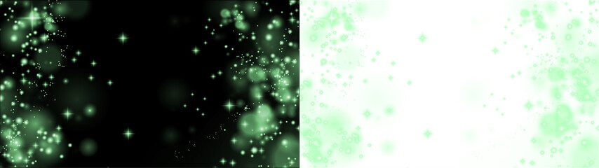 Naklejka premium glowing green orbs float on black surface, illuminated neon particles