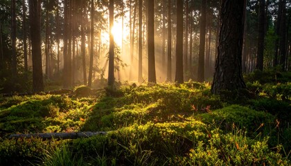 Sunrise in a misty forest (1)