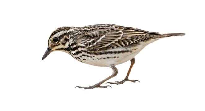 Small brown bird with striped plumage isolated on transparent background