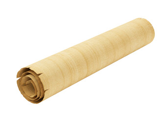 Isolated old papyrus scroll, antique paper roll, historical document for treasure map, message