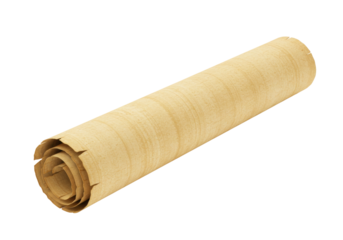 Isolated old papyrus scroll, antique paper roll, historical document for treasure map, message