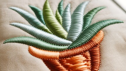 Artistic embroidered plant in pot with colorful textures and details