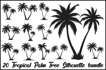 Fototapeta premium Tropical Palm Tree Silhouette Bundle