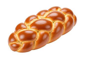 Isolated braided challah bread, freshly baked Jewish sweet egg loaf for Sabbath meals or holidays