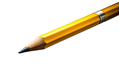 A single yellow pencil with an eraser and graphite tip on a Transparent background