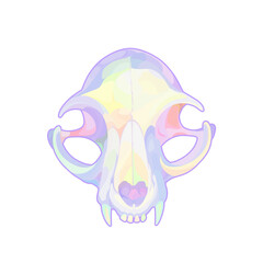 Isolated cat skull on a white background. Holographic sticker