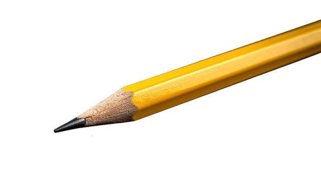 A single yellow pencil with an eraser and graphite tip on a Transparent background