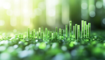 Rising green bars with arrow overlay on clean white background, cinematic eco tone