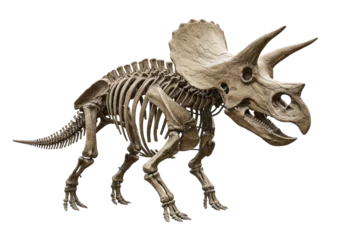 Fotobehang Dinosaurussen Isolated Triceratops skeleton of a dinosaur on display for science and paleontology  © Rowan