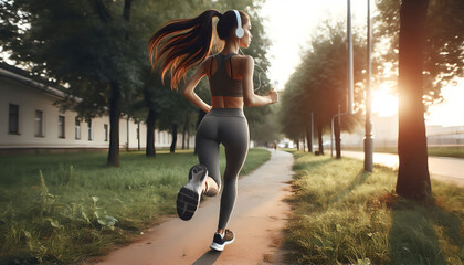 Running at dawn in the park