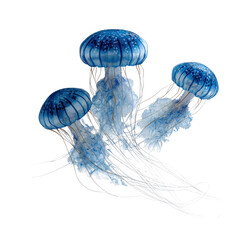 Three blue jellyfish floating up
