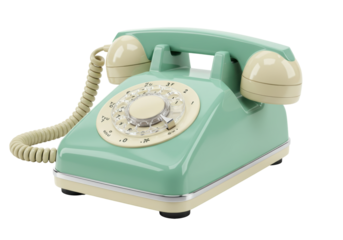 Isolated Mint Green Vintage Rotary Telephone—Retro Communication Device for Nostalgic Calls