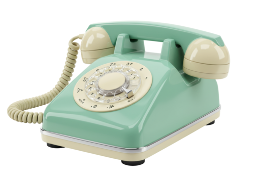 Isolated Mint Green Vintage Rotary Telephone—Retro Communication Device for Nostalgic Calls