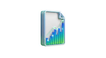 3d icon of a document with a rising bar graph, isolated on transparent background