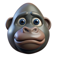 3D Gorilla Face Icon - Deep Emotion, Intensity, Isolated on Transparent Background