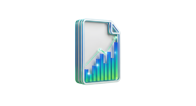 3d icon of a document with a rising bar graph, isolated on transparent background