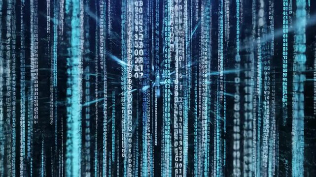 Abstract Binary Code Stream - This video shows an abstract background with streams of binary code falling vertically.