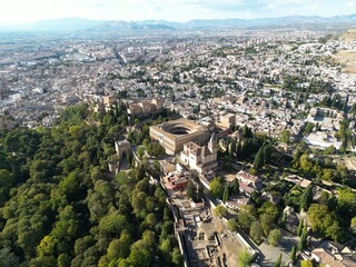 Aerial View of iconic Alhambra in Granada, Spain