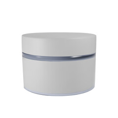 A realistic 3D render of a white cosmetic cream jar isolated on a white background. Professional blank packaging presentation for skincare products. Front view for your label design.