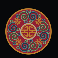 Tibetan chinese circle design flora, pattern design , tibetan art illustration