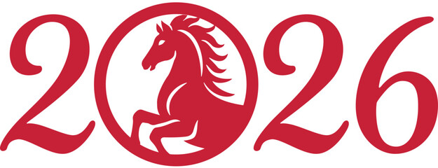 Fototapeta premium Chinese New Year 2026 Year of Horse design. Red horse head 2026 zodiac illustration. Transparent background.