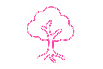 Neon pink glowing tree icon representing nature, ecology, environment, growth, and digital signage, transparent background