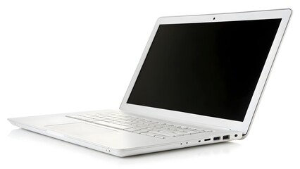 White Laptop with Blank Screen Mockup - Isolated on White Background