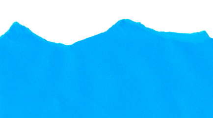 Ripped blue paper band with natural irregular edge on white background, simple collage border for layouts