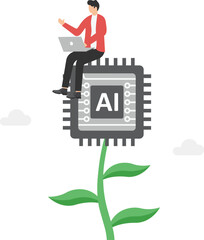 Committed businessmen try to grow up on top of Ai growing plant.

