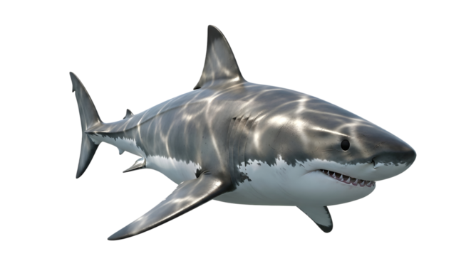 Impressive great white shark gliding gracefully through water predator underwater life wildlife sea monster dangerous creature marine animal isolated