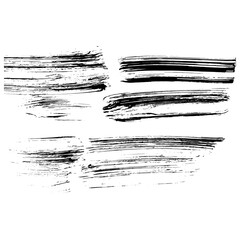 Set of bristle brush marks with black paint, grunge abstract line drawing - hand-drawn ink on a white background