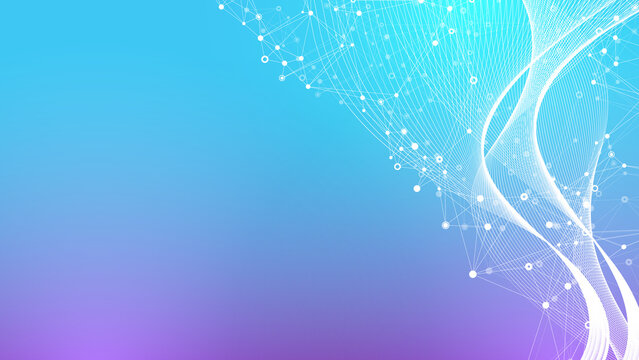 Colorful molecules background. DNA helix, DNA strand, DNA Test. Molecule or atom, neurons. Abstract structure for science or medical background, banner. Scientific illustration.