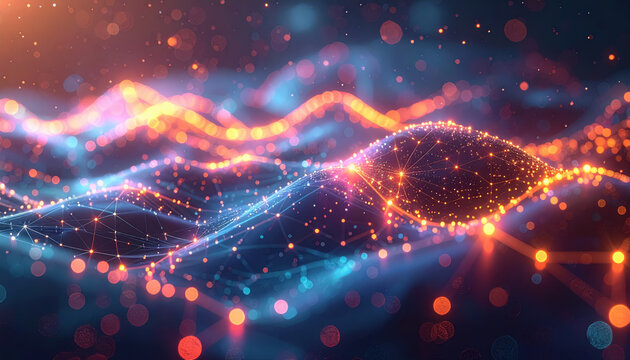 Dna molecule illustration with soft blur design and glowing data nodes representing modern scientific concepts