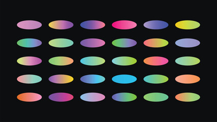 Collection of colorful gradient ovals arranged in a grid pattern against a dark background creating a modern design